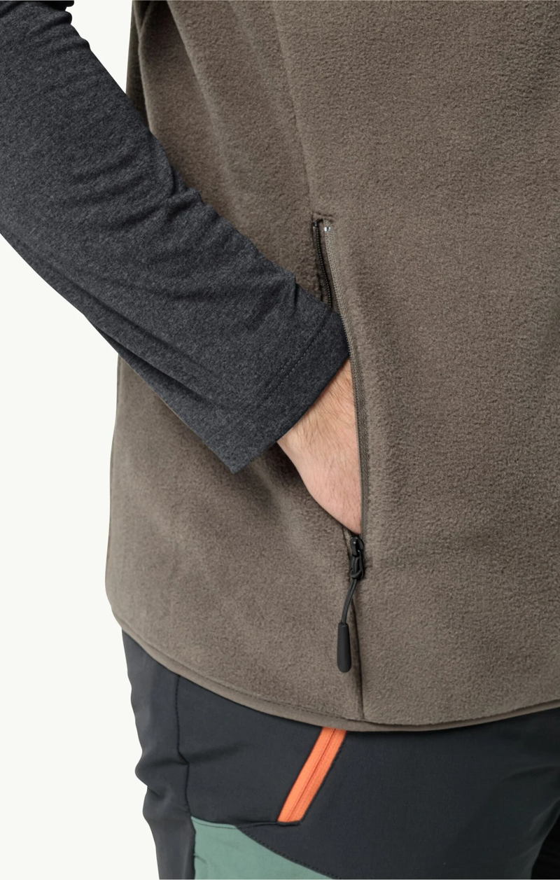 Jack Wolfskin Waldseig FZ Vest Mens in Cold Coffee-2